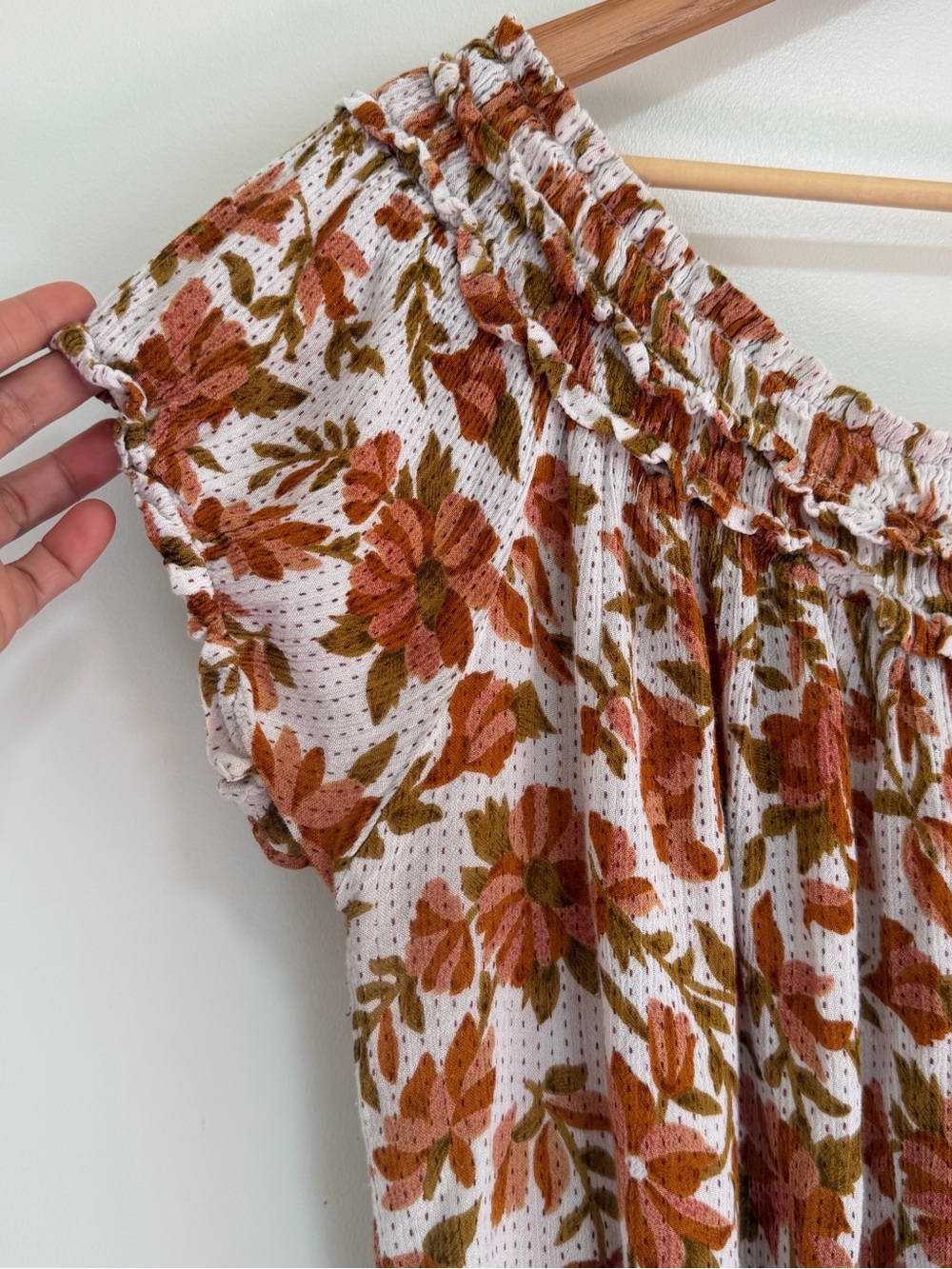 Free People FP One Floral Smocked Boho Off-The-Shoulder Peasant Blouse - Size XL - Picture 4 of 6